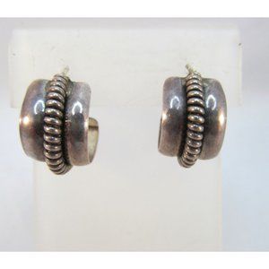 Sterling Silver Half Hoop Pierced Earrings Rope Design